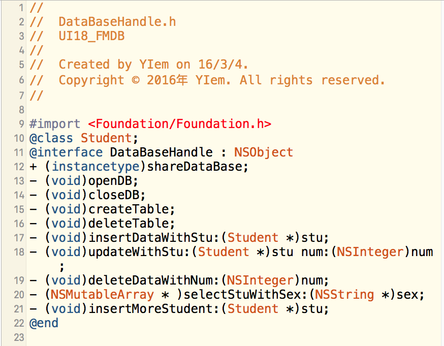 iOS-数据库-FMDB-第三方-插入数据列表-(附件2-DataBaseHanfle.h-DataBaseHanfle.h-Student.h-Student.m)
