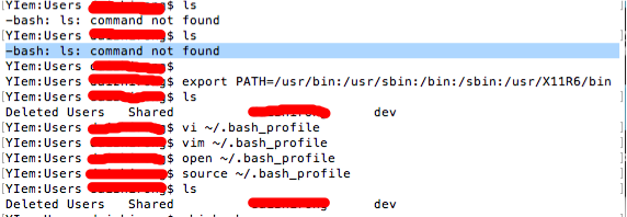 MAC 解决终端中 ls等等 命令失效问题-原因错误修改~/.bash_profile文件